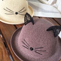 Korean Lace Cat Ears Sunshade Sunscreen Straw Hat main image 5