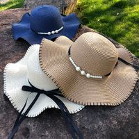 Sombrero De Paja De Protección Solar Con Lazo De Perlas De Aleros Grandes Coreanos main image 1