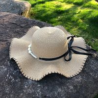 Sombrero De Paja De Protección Solar Con Lazo De Perlas De Aleros Grandes Coreanos main image 3