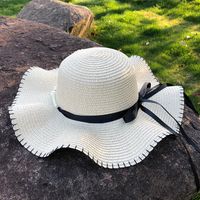 Sombrero De Paja De Protección Solar Con Lazo De Perlas De Aleros Grandes Coreanos main image 4
