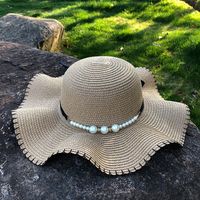 Korean Big Eaves Pearl Bow Sunscreen Straw Hat main image 5