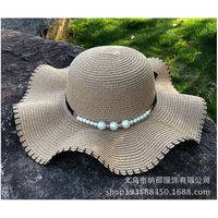 Korean Big Eaves Pearl Bow Sunscreen Straw Hat main image 6