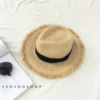 أزياء كبير حافة قبعة الخام الرافية القش قبعة sku image 1