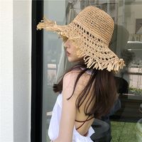Fashion Hollow Sunscreen Big Brimmed Foldable Straw Hat sku image 1