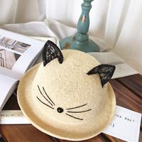 Chapeau De Paille Crème Solaire Oreilles De Chat En Dentelle Coréenne sku image 8