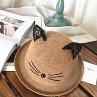 Korean Lace Cat Ears Sunshade Sunscreen Straw Hat sku image 2