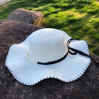 Korean Big Eaves Pearl Bow Sunscreen Straw Hat sku image 3