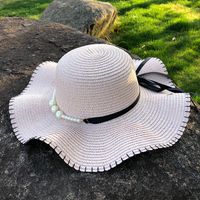 Sombrero De Paja De Protección Solar Con Lazo De Perlas De Aleros Grandes Coreanos sku image 4