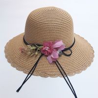 Korean Flower Sunshade Sunscreen Foldable Straw Hat sku image 1