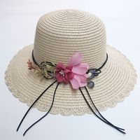 Korean Flower Sunshade Sunscreen Foldable Straw Hat sku image 3