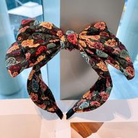 Retro Rose Printing Large Double Bow Headband sku image 2