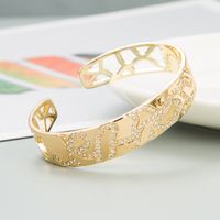 Fashion Wide-sided Gold Hollow Copper Micro-inlaid Zircon Bracelet main image 4