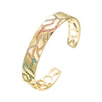 Fashion Wide-sided Gold Hollow Copper Micro-inlaid Zircon Bracelet main image 6