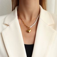 Fashion Imitation Pearl Heart-shape Titanium Steel Necklace Wholesale main image 1