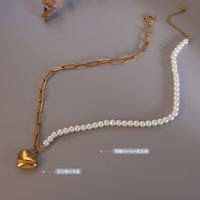 Fashion Imitation Pearl Heart-shape Titanium Steel Necklace Wholesale main image 6