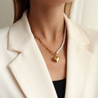 Fashion Imitation Pearl Heart-shape Titanium Steel Necklace Wholesale main image 5