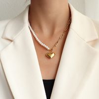 Fashion Imitation Pearl Heart-shape Titanium Steel Necklace Wholesale sku image 1
