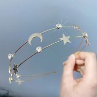 Fashion Double Row Metal Flowers Five-pointed Star Moon Alloy Headband sku image 1
