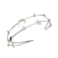 Fashion Double Row Metal Flowers Five-pointed Star Moon Alloy Headband main image 3