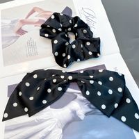 Fashion Polka Dot Satin Double Layer Large Bow Lace Hair Scrunchies main image 2