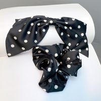 Fashion Polka Dot Satin Double Layer Large Bow Lace Hair Scrunchies main image 5