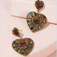 Retro Heart Color Diamond Pendant Earrings main image 1