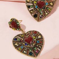 Retro Heart Color Diamond Pendant Earrings main image 4