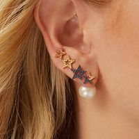 Heart-shape Pearl Asymmetrical Diamond-studded Earrings Wholesale main image 2
