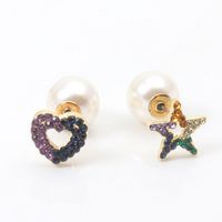 Heart-shape Pearl Asymmetrical Diamond-studded Earrings Wholesale main image 5