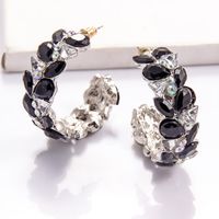 Fashion C-shaped Alloy Earrings With Rhinestones main image 4