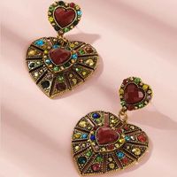 Retro Heart Color Diamond Pendant Earrings sku image 1