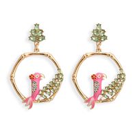 Ethnic Style Pink Bird Pendant Earrings sku image 1