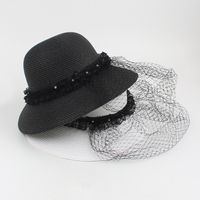 Fashion Pearl Net Yarn Sunshade Straw Fisherman Hat main image 6