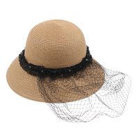 Fashion Pearl Net Yarn Sunshade Straw Fisherman Hat main image 3