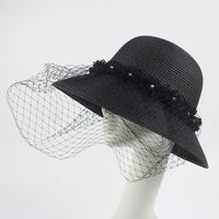 Fashion Pearl Net Yarn Sunshade Straw Fisherman Hat sku image 1