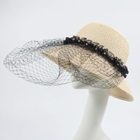 Fashion Pearl Net Yarn Sunshade Straw Fisherman Hat sku image 3