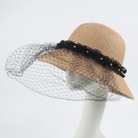 Fashion Pearl Net Yarn Sunshade Straw Fisherman Hat sku image 4