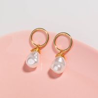 Simple Gold Circle Pearl Earrings Wholesale main image 3