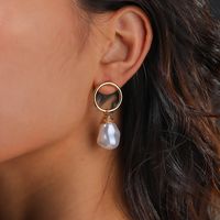 Simple Gold Circle Pearl Earrings Wholesale main image 4