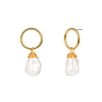 Simple Gold Circle Pearl Earrings Wholesale main image 6