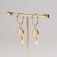 Fashion Shell Pearl Gold C-shaped Earrings main image 5