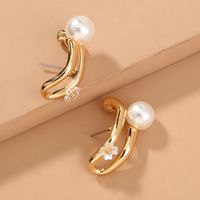 Fashion Double C Metal Pearl Earrings main image 1