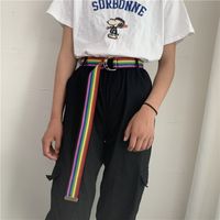 Casual Rainbow Color Double Loop Canvas Belt main image 3