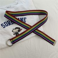 Casual Rainbow Color Double Loop Canvas Belt main image 4