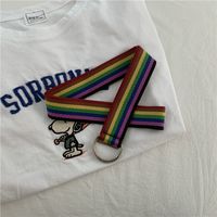 Casual Rainbow Color Double Loop Canvas Belt main image 5