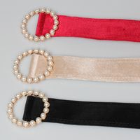 Cinturón De Hebilla Redonda De Decoración De Perlas De Terciopelo De Moda main image 3