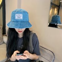 Chapeau De Pêcheur En Denim Avec Patch Solaire Coréen main image 2