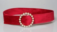 Fashion Velvet Pearl Decoration Round Buckle Belt sku image 1