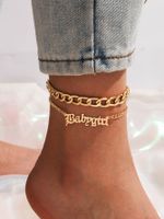 Simple Thick Chain Buckle Letter Two-layer Anklet main image 3