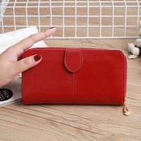 Leather Large-capacity Clutch Bag Elongated Concealed Buckle Wallet Card Holder sku image 1